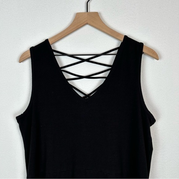 August Silk Midi Black Strappy V-Neck Dress XL - Picture 3 of 8